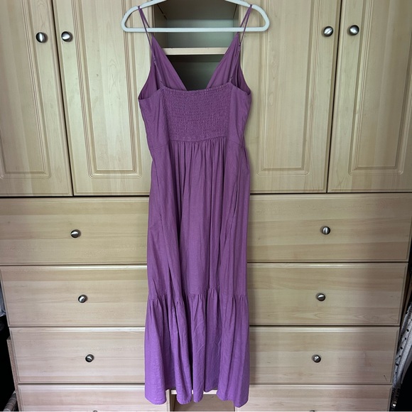 Abercrombie & Fitch Linen-Blend Button-Through Maxi Dress Purple - Picture 3 of 6